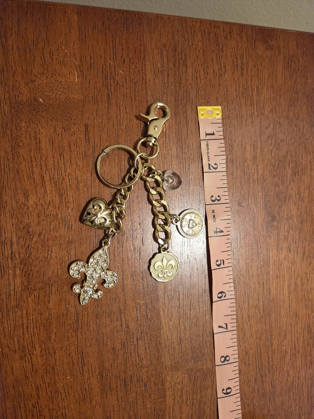 Kathy Van Zeeland Gold-Tone Fleur-de-Lis and Heart Charm Keychain